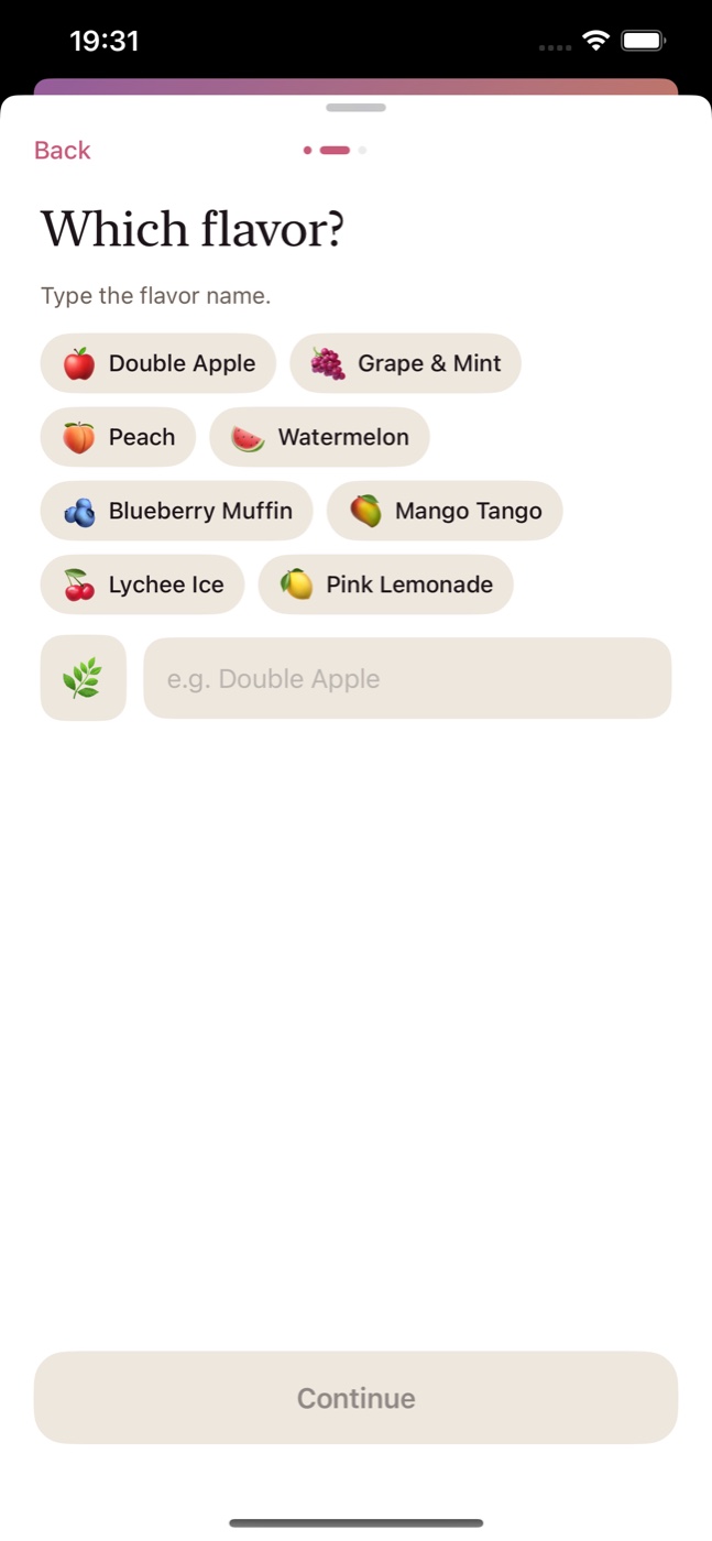 Log sheet picking a flavor from suggestions and your library